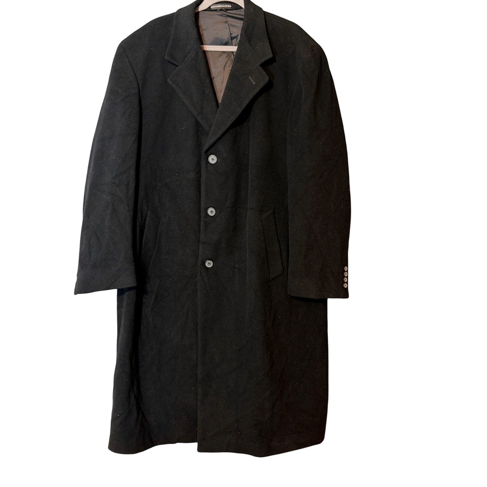 London Fog Overcoat 45R Black Wool Blend Long Trench Coat Classic Professional - Picture 2 of 8